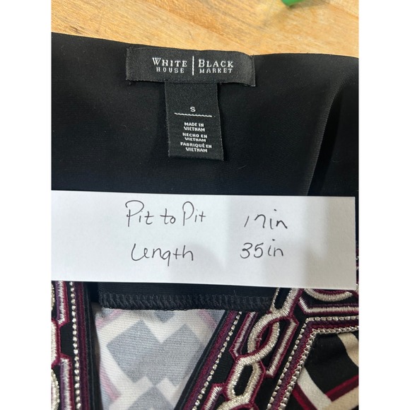 White House Black Market Geometric Print V Neck 3/4 Sleeve Dress Size Small - Picture 3 of 6